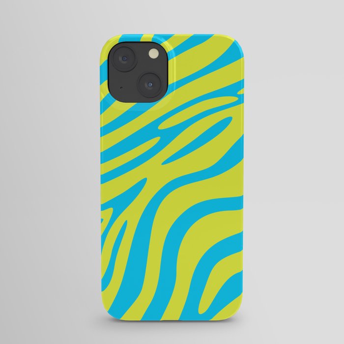 Neon blue yellow tiger iPhone Case