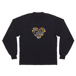 Evelyn, yellow and light blue ane orange hearts Long Sleeve T-shirt