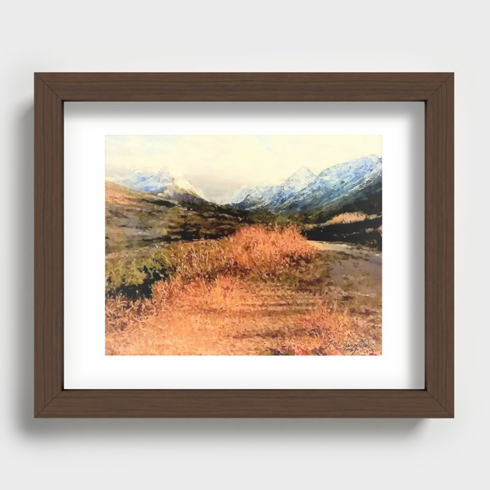 Glen Alps Walk Light Sky Oil Pastel Drawing Recessed Framed Print