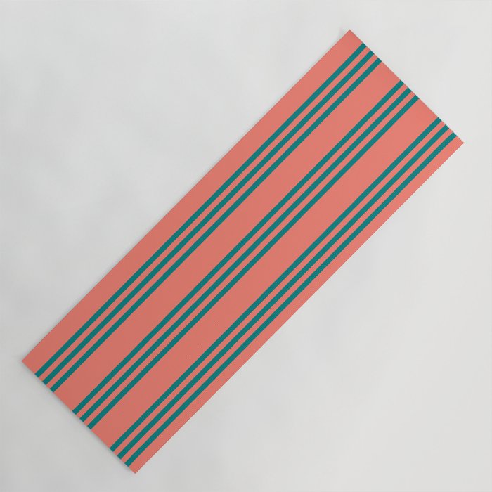 Salmon and Teal Colored Striped/Lined Pattern Yoga Mat