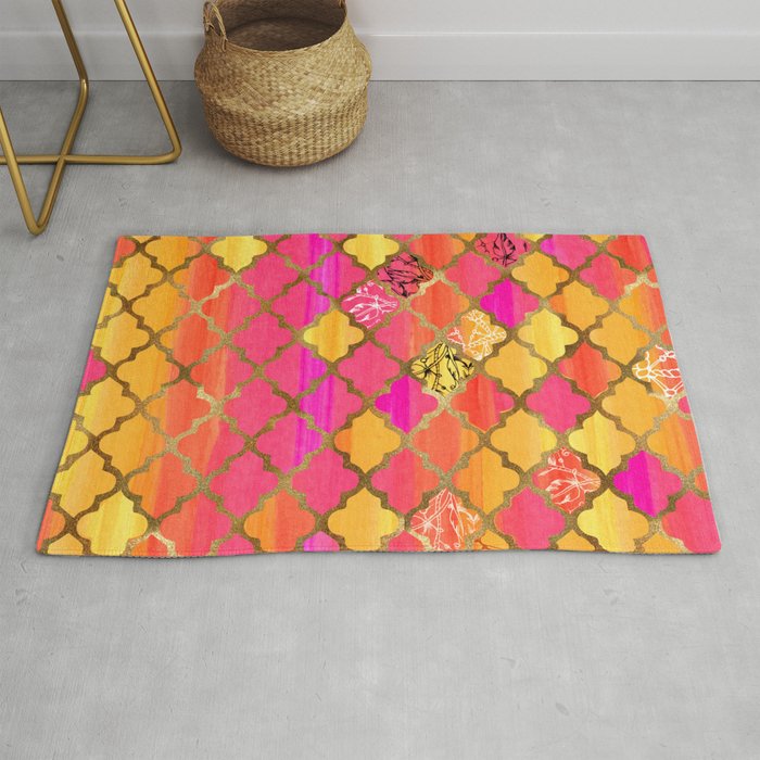 Moroccan Tile Pattern In Pink Red Orange And Gold Rug By Ekaterinac