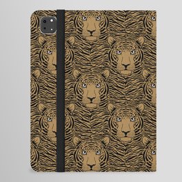 Black Tiger Heads Pattern on Christmas Gold Brown iPad Folio Case
