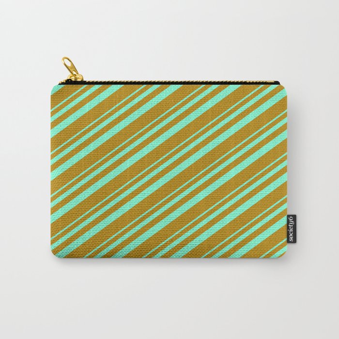 Aquamarine & Dark Goldenrod Colored Lined/Striped Pattern Carry-All Pouch