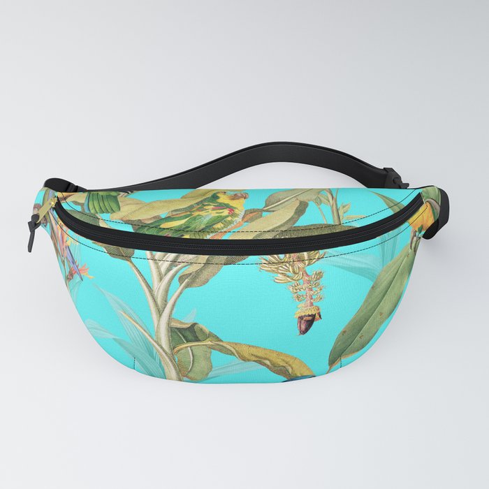 Vintage & Shabby Chic - Teal Tropical Bird and Banana Tree Garden Fanny Pack