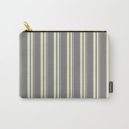 [ Thumbnail: Grey and Light Yellow Colored Striped/Lined Pattern Carry-All Pouch ]