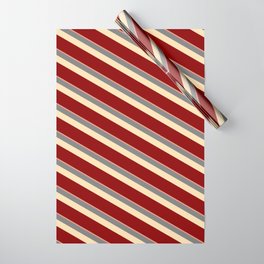 [ Thumbnail: Dark Salmon, Grey, Beige & Dark Red Colored Stripes/Lines Pattern Wrapping Paper ]