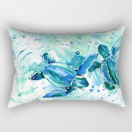 Turquoise Blue Sea Turtles in Ocean Rectangular Pillow