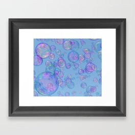 Pretty Colourful Bubbles, Light Blue Background Framed Art Print