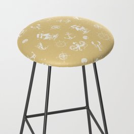 Beige And White Silhouettes Of Vintage Nautical Pattern Bar Stool