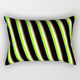 [ Thumbnail: Eyecatching Hot Pink, Brown, White, Chartreuse & Black Colored Pattern of Stripes Rectangular Pillow ]