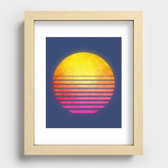 Vintage Retro 80's Synthwave Sun Recessed Framed Print