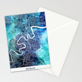 Brisbane Australia Map Navy Blue Turquoise Watercolor Stationery Card