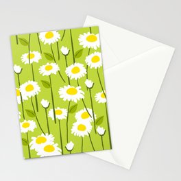 Cheerful Modern Daisy Flowers On Green Stationery Card