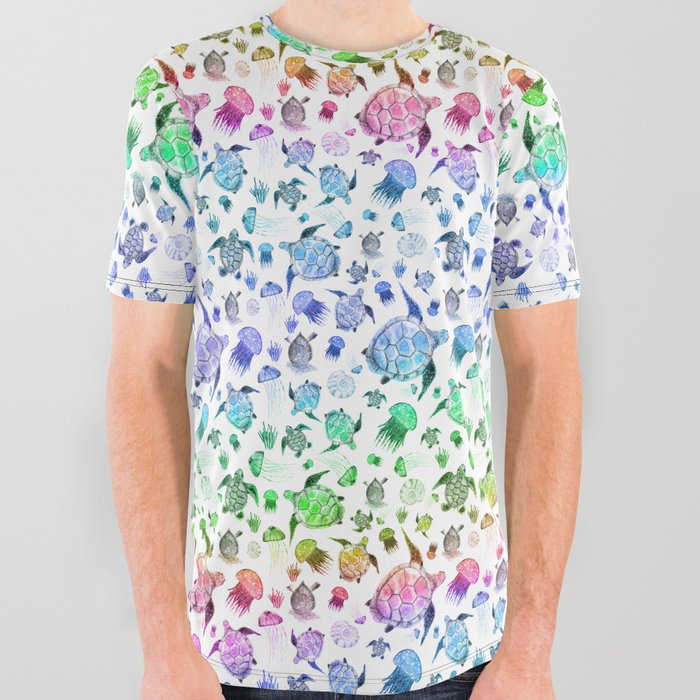 Ocean Life - Rainbow Colors All Over Graphic Tee