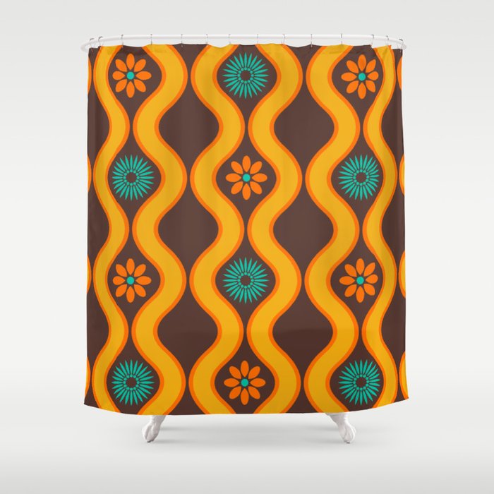 1970 S Design Brown Orange Blue Shower Curtain By Inspired Images Society6 Design Brown Orange Blue Shower Curtain, Orange And Blue Shower Curtain