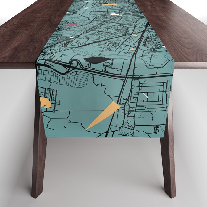 Wroclaw, Poland - Collage of city map and terrazzo pattern - contemporary Table Runner