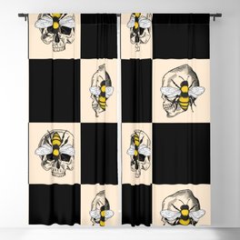 Skulls and Bees Gothic Horror Checkerboard Black Beige Yellow Blackout Curtain