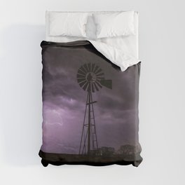 Lightning and Thunder - Storm Clouds Over an Old Windmill on a Stormy Night in Oklahoma Duvet Cover