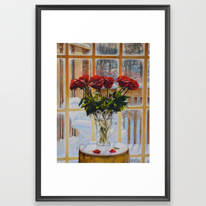 Red Roses in a Crystal vase Framed Art Print