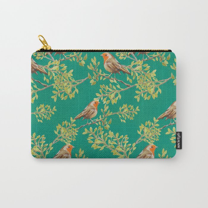 Red Robin & Emerald Green Pattern Carry-All Pouch