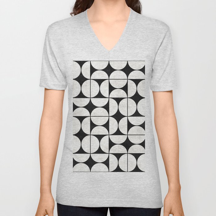 Mid-Century Modern Pattern No.2 - Black and White V Neck T Shirt