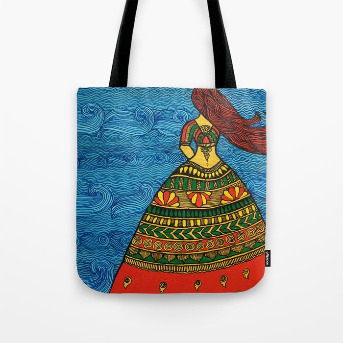 Handpainted Madhubani Ladies Large Tote / Handbag - Tree of Life 2