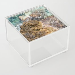 Yellow Volvanioc Rock And Deep Blue Sea Photography Acrylic Box