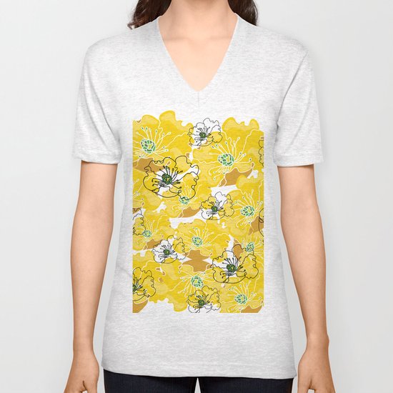 yellow marzipan flowers Unisex V-Neck