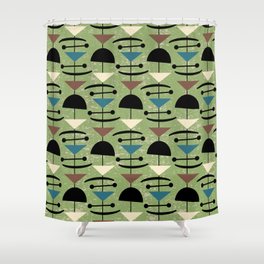 Retro Mid Century Modern Abstract Mobile 648 Green Blue Brown and Black Shower Curtain