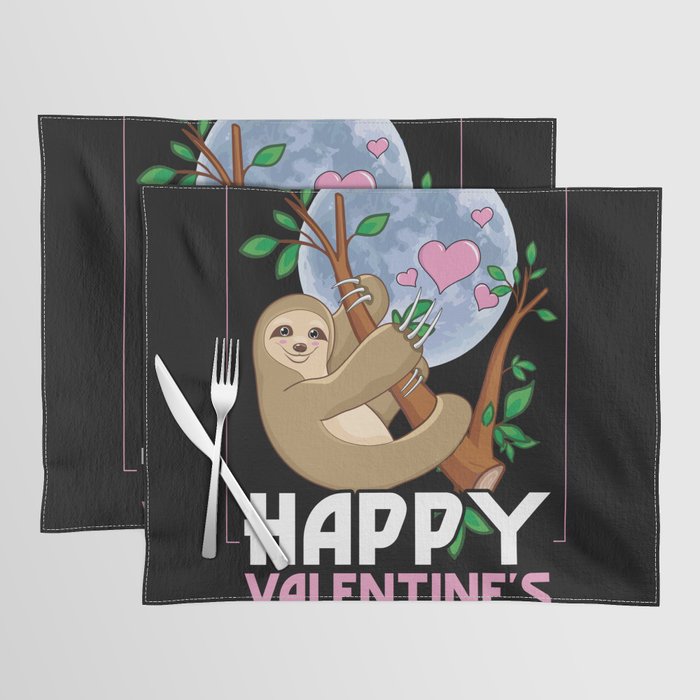 Kawaii Hang Sloth Animal Hearts Day Valentines Day Placemat
