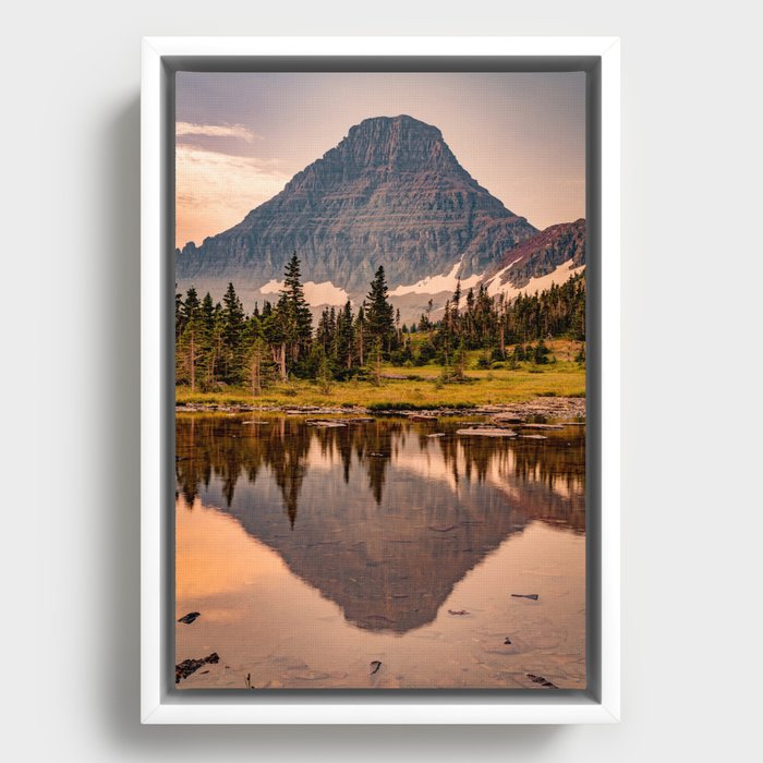 Morning Mountain Reflections Along Hidden Lake Trail Framed Canvas