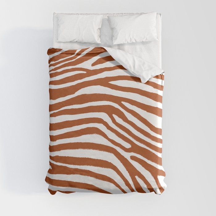 Burnt Orange Zebra Stripes Pattern Duvet Cover