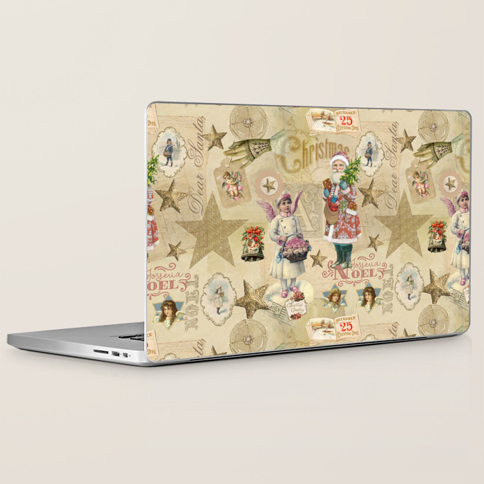 Vintage Christmas Collage Pattern Laptop Ipad Skin By Lebensart Society6