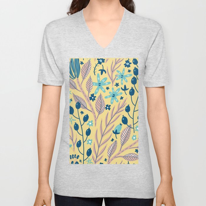 Plants Art Wallpaper Motif Flowers Background V Neck T Shirt