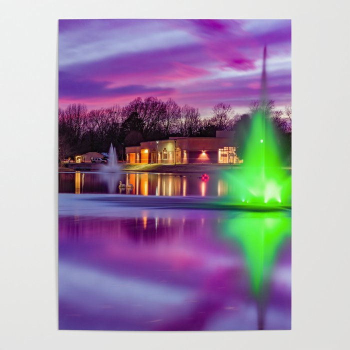 Springdale Arkansas Murphy Park Colorful Water Fountain Sunset Poster