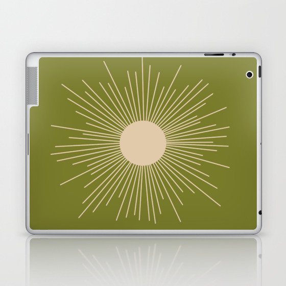 Mid-Century Modern Sunburst II - Minimalist Sun in Mid Mod Beige and Olive Green Laptop & iPad Skin
