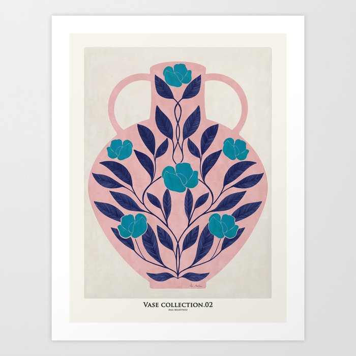 Vase with blue roses collection Art Print