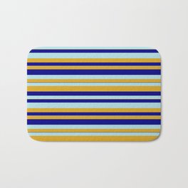 [ Thumbnail: Powder Blue, Goldenrod, and Blue Colored Striped Pattern Bath Mat ]