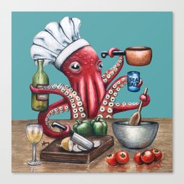 "Octo Chef" - Octopus Cook Canvas Print