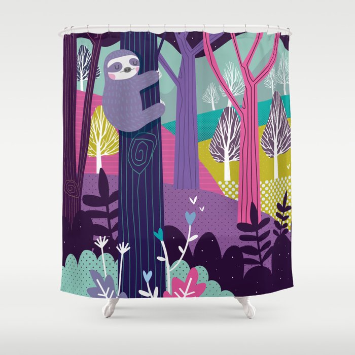 Sloth in the woods Shower Curtain