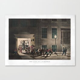 The Life Of A Fireman - The Night Alarm - Circa 1854 Canvas Print