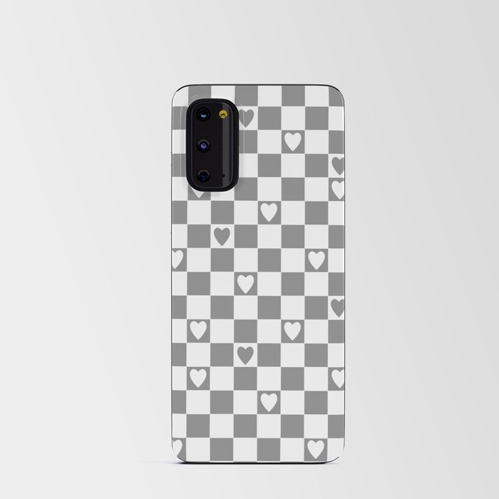 Checkered hearts grey and white Android Card Case
