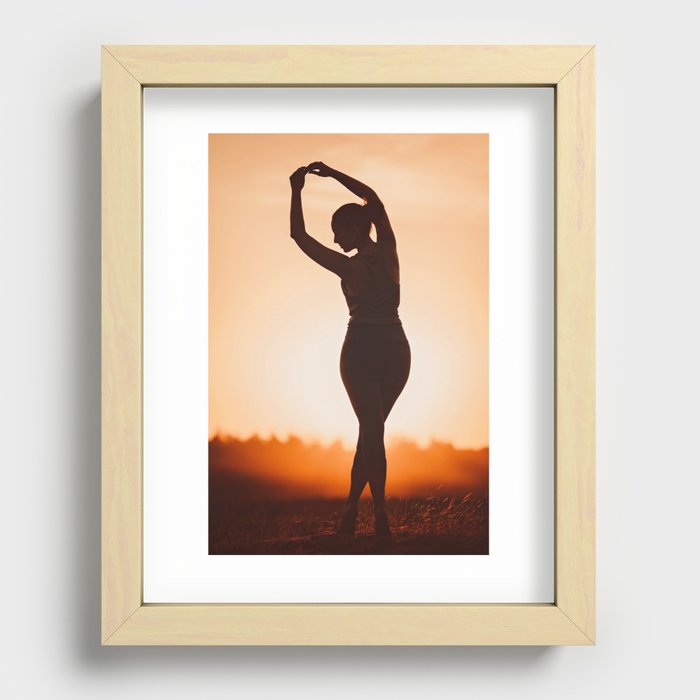 Fine art print / Photograpy of Yoga relaxation, meditation en stress release at sunset Recessed Framed Print