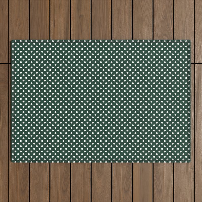 Small teal and white vintage polka dots Outdoor Rug