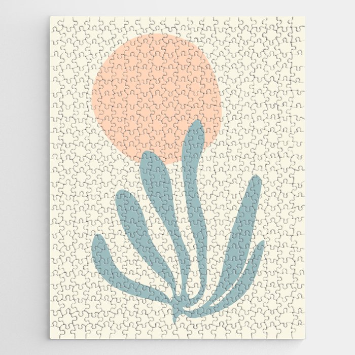 Matisse inspired Blue and Peach Leaf Cutout Jigsaw Puzzle