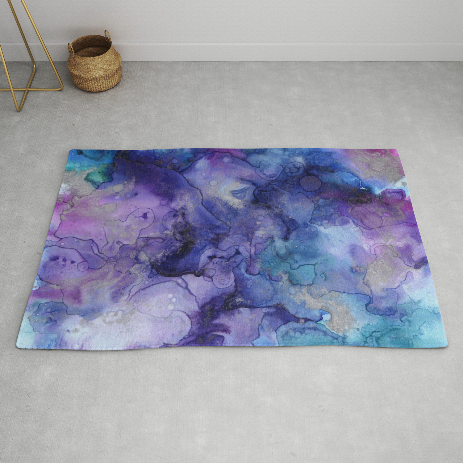 Abstract Watercolor Ink Prints Indigo Blue Purple Rug By