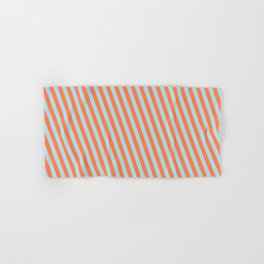 [ Thumbnail: Coral and Powder Blue Colored Lined/Striped Pattern Hand & Bath Towel ]