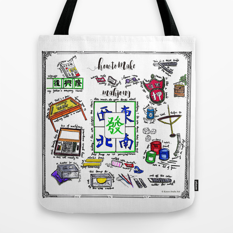 Mahjong Million 9 Tiles Pattern Handbag Craft Poker Spade Canvas Bag Shopping Tote 