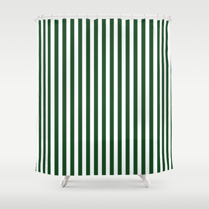 Original Forest Green And White Rustic Vertical Tent Stripes Shower Curtain By Honorandobey
