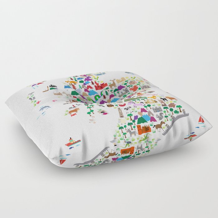 Animal Map Of Scotland For Children And Kids Floor Pillow By